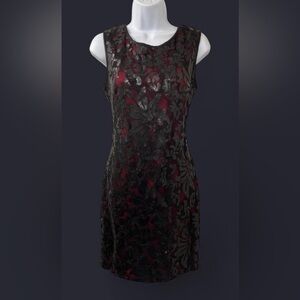 Cache Black and Red Floral Sequin Dress
